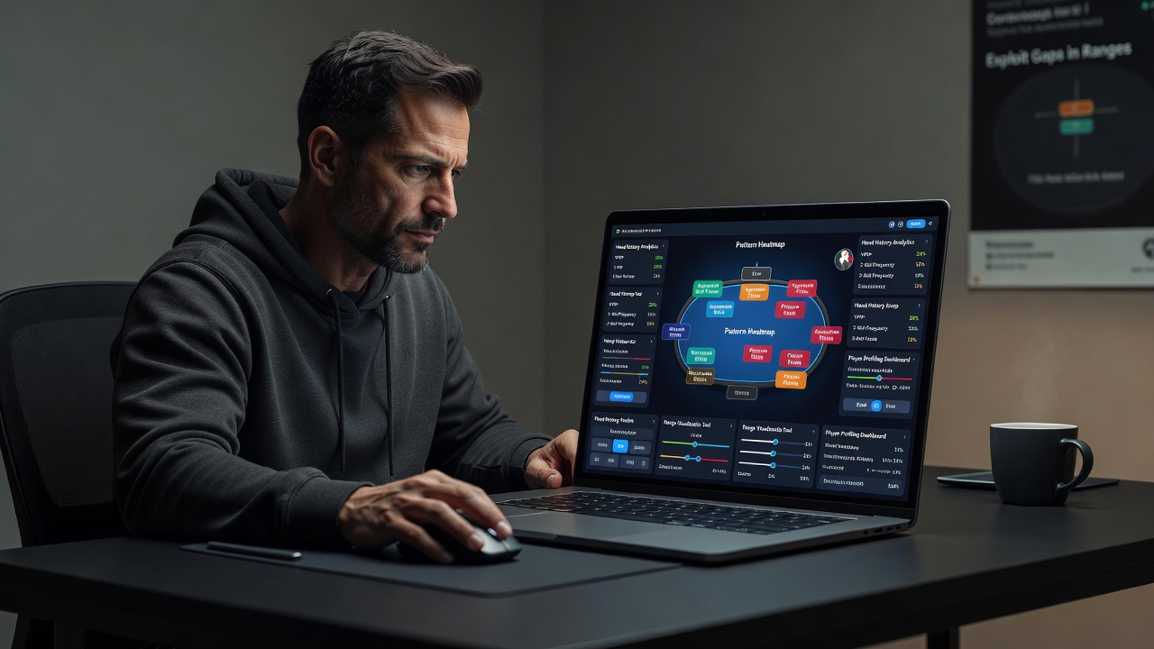 Poker platform interface showing adaptive HUD elements and color-coded stats for cash game sessions
