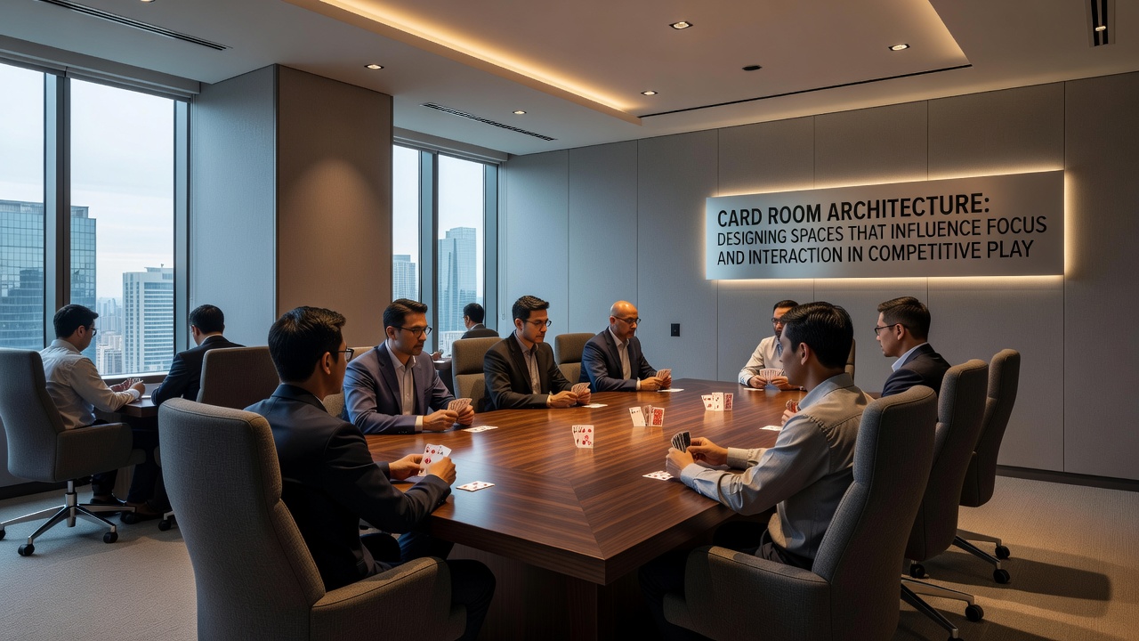Modern card room interior featuring adjustable lighting fixtures, ergonomic seating clusters, and open sightlines that support sustained player concentration during extended sessions