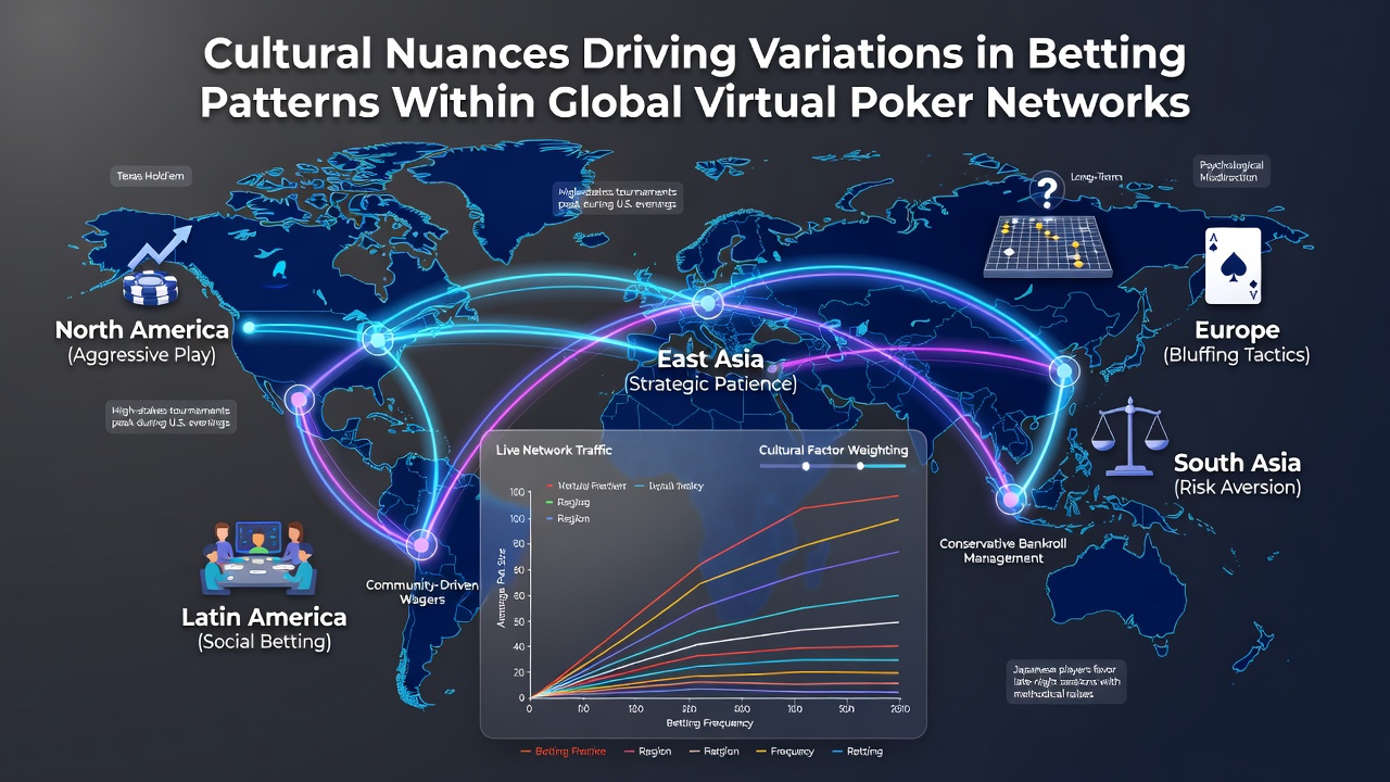 Diverse group of online poker participants analyzing betting patterns on virtual tables