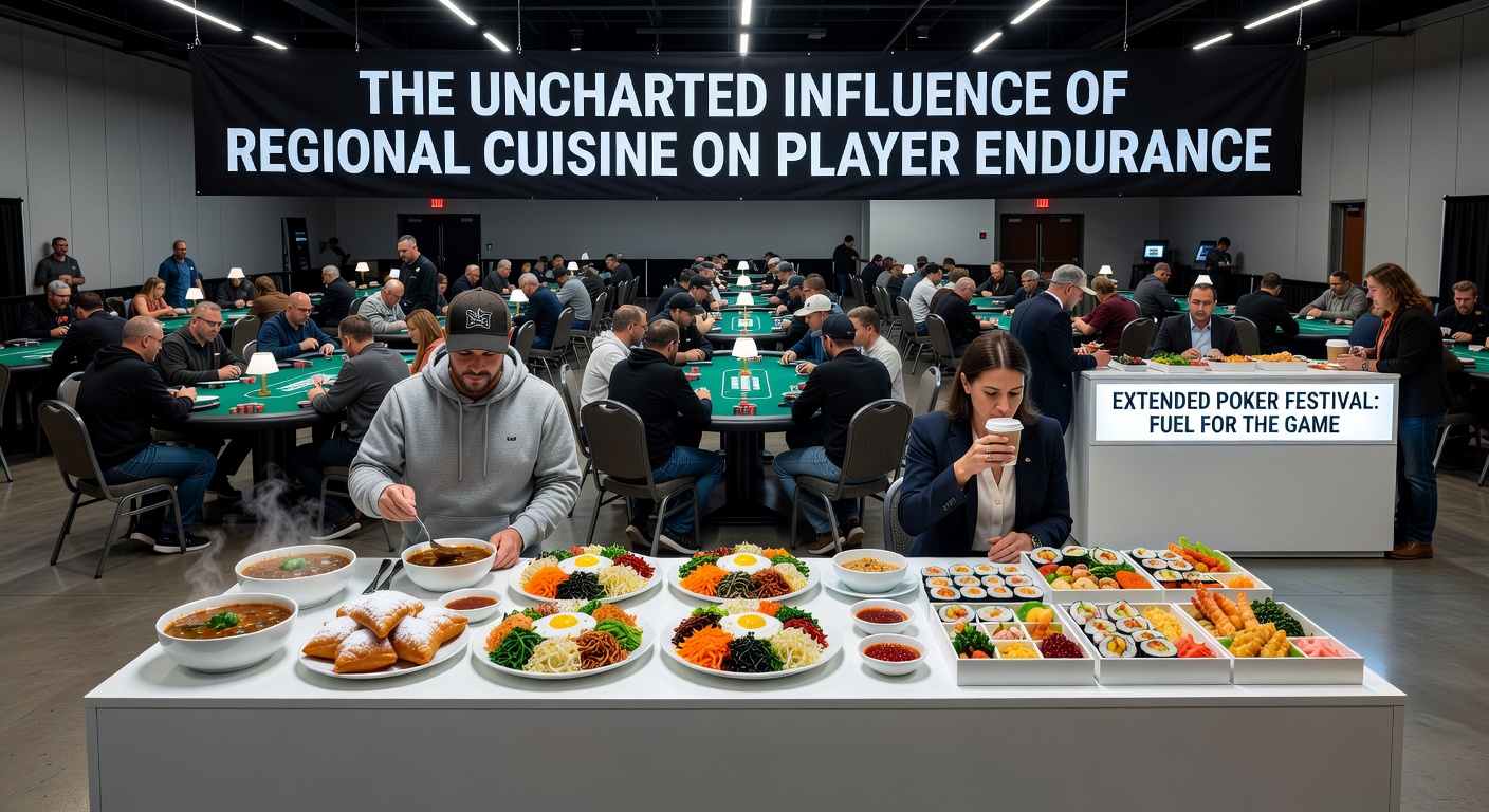 Poker players dining on regional dishes during a festival break